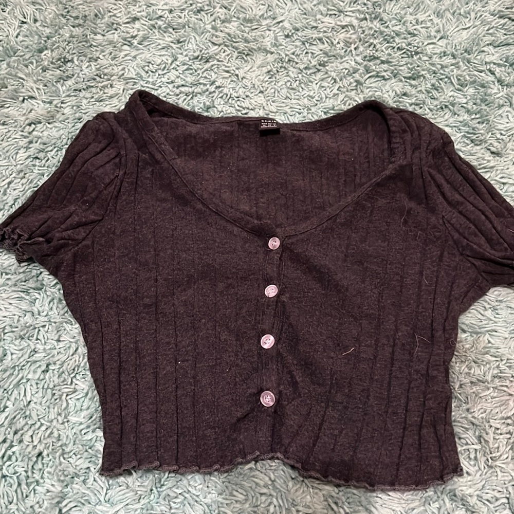 Dark Grey, Button up crop top from shien